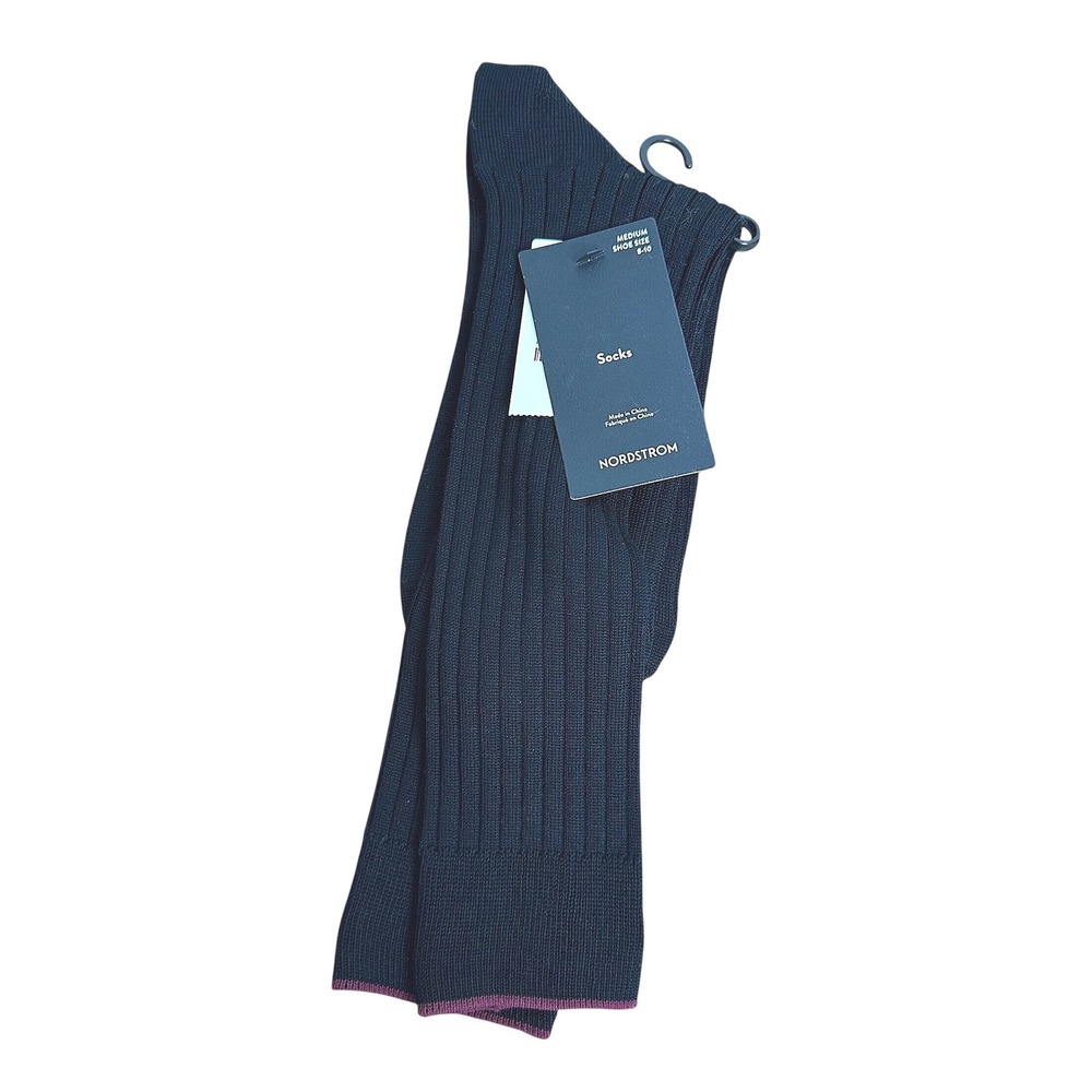 Nordstrom Ribbed Crew Socks Mens Medium 8-10 Dress Black Mercerized Cotton
